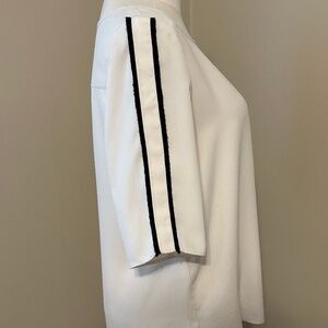 Ann Taylor Ivory Blouse with Black Fringe Detail